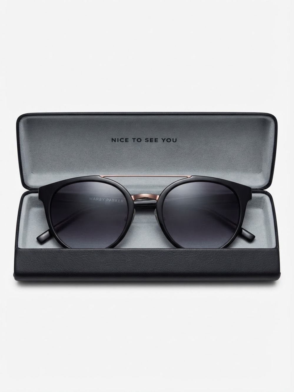 Warby Parker Laney Sunglasses in Black with Dark Lenses and Gold Bridge
